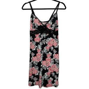 Nanette Lapore Women’s Black Floral Nightgown Slip Mini Dress Size Medium
